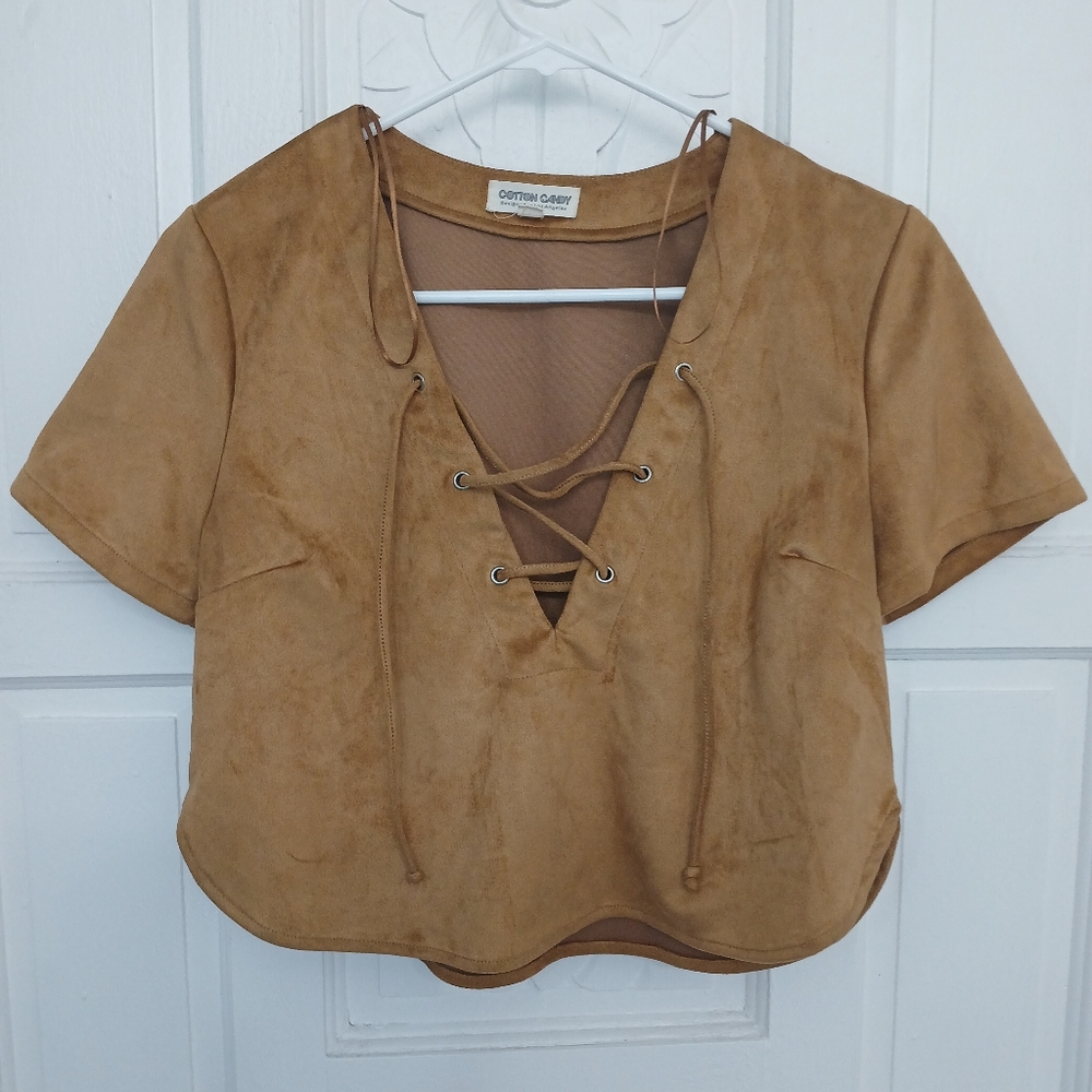 Women's synthetic suede Blouse Top COTTON CANDY size S